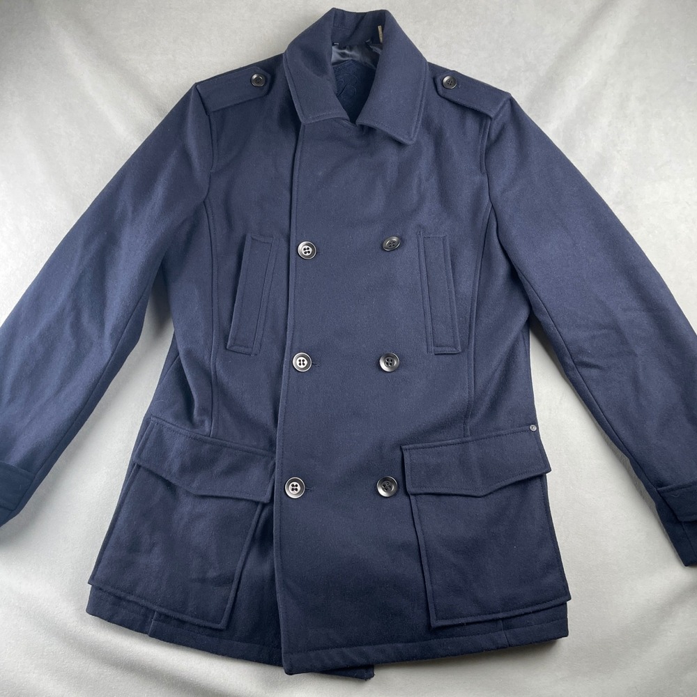 Black Rivet Navy Blue Double Breasted Peacoat Mens S Wool Blend Military Jacket‎